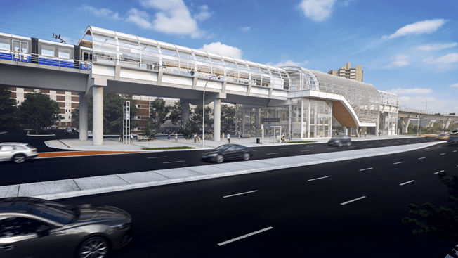 Station moderne, symbolisant le progrès urbain.