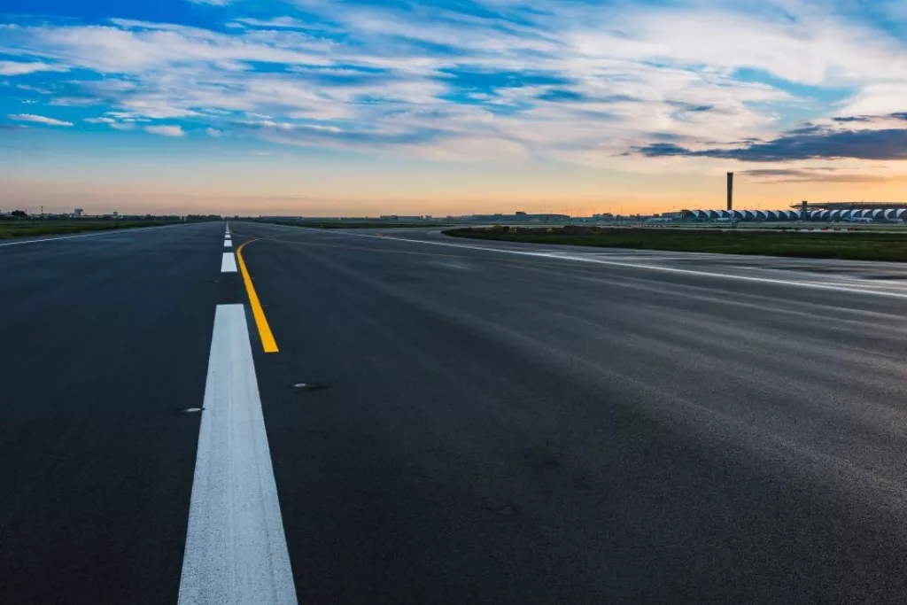 Airport runway with a blue sky