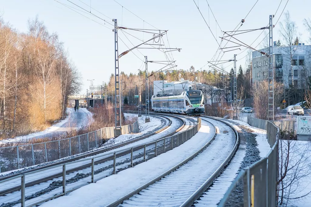 train crossing snowy rails