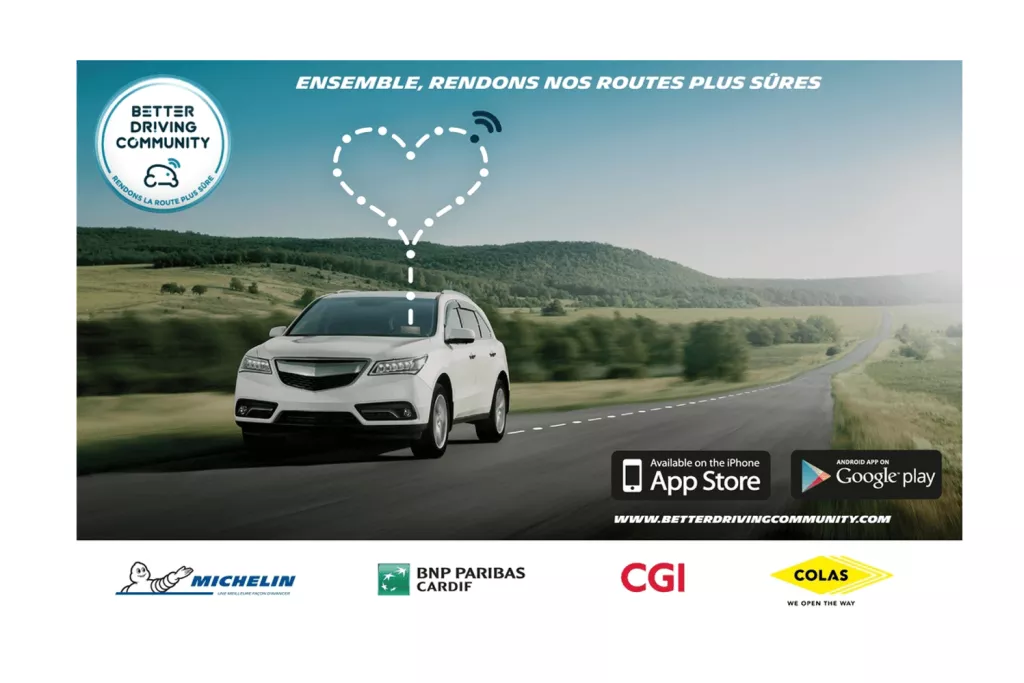 Affiche promotionnelle avec une voiture blanche