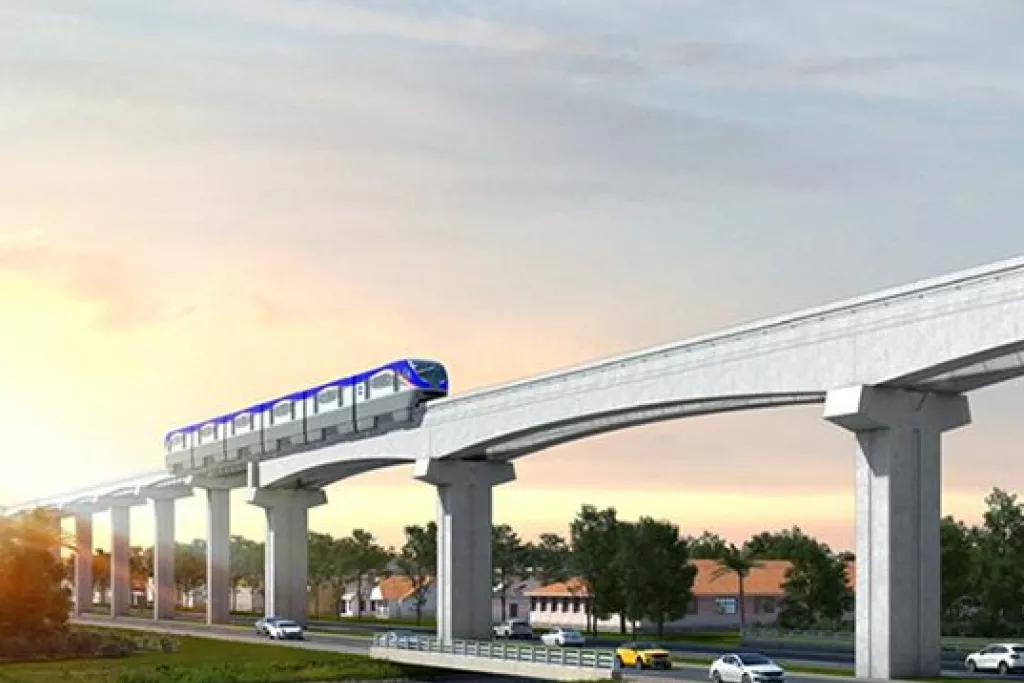 Rendu numérique d’un système de transport comportant un monorail ou une voie ferrée surélevée