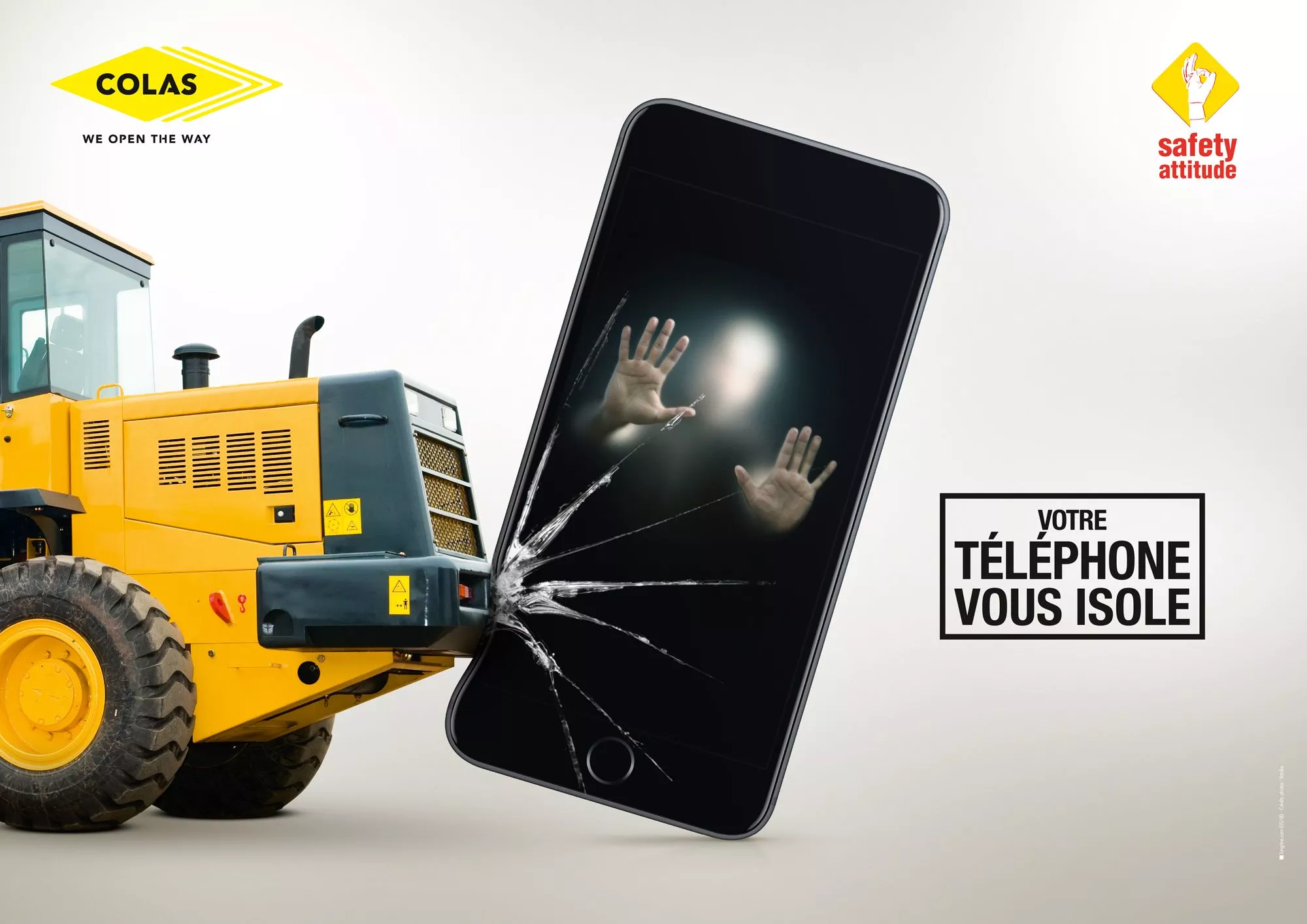 Construction machine that impacts and breaks the screen of a mobile phone