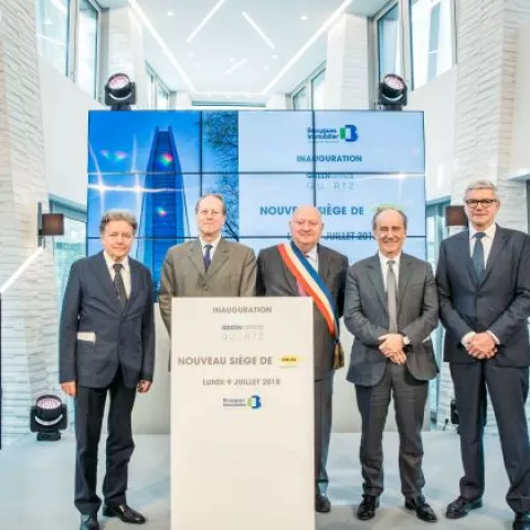 Image of Inauguration de Green Office Quartz à Issy les-Moulineaux, siège social de Colas Illustration of Inauguration de Green Office Quartz à Issy les-Moulineaux, siège social de Colas